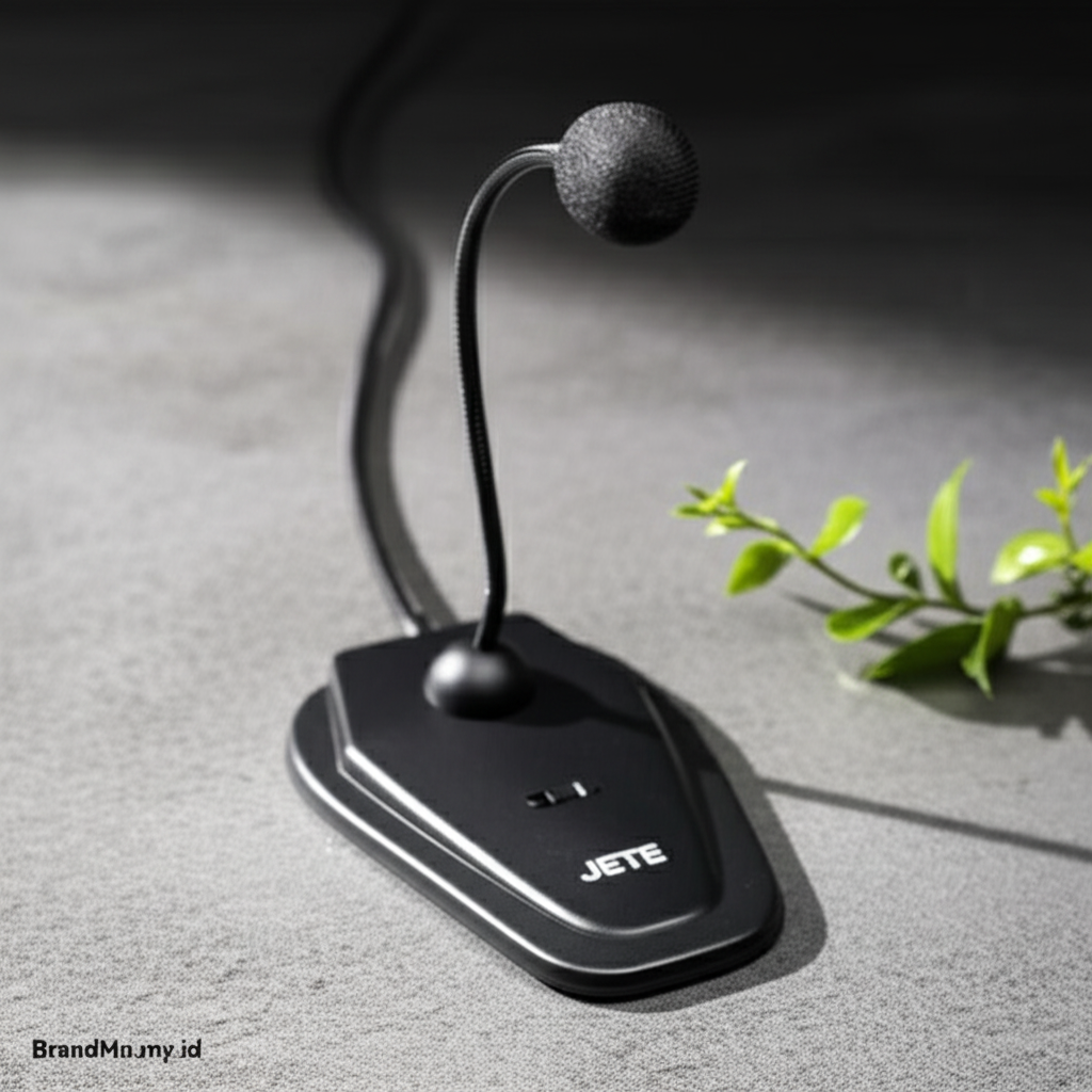 Mic External JETE M5 dipasang pada kemeja, menunjukkan desain clip-on yang ringkas untuk meningkatkan kualitas audio.